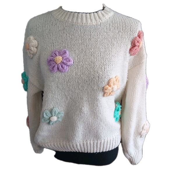 3D Flower Knit Sweater Dreamers By Debut Womens XS - Picture 1 of 8